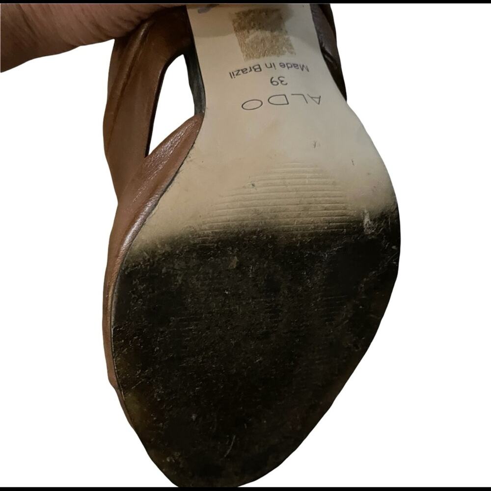 Aldo Brown Leather Slide On Block Heels - Picture 4 of 6